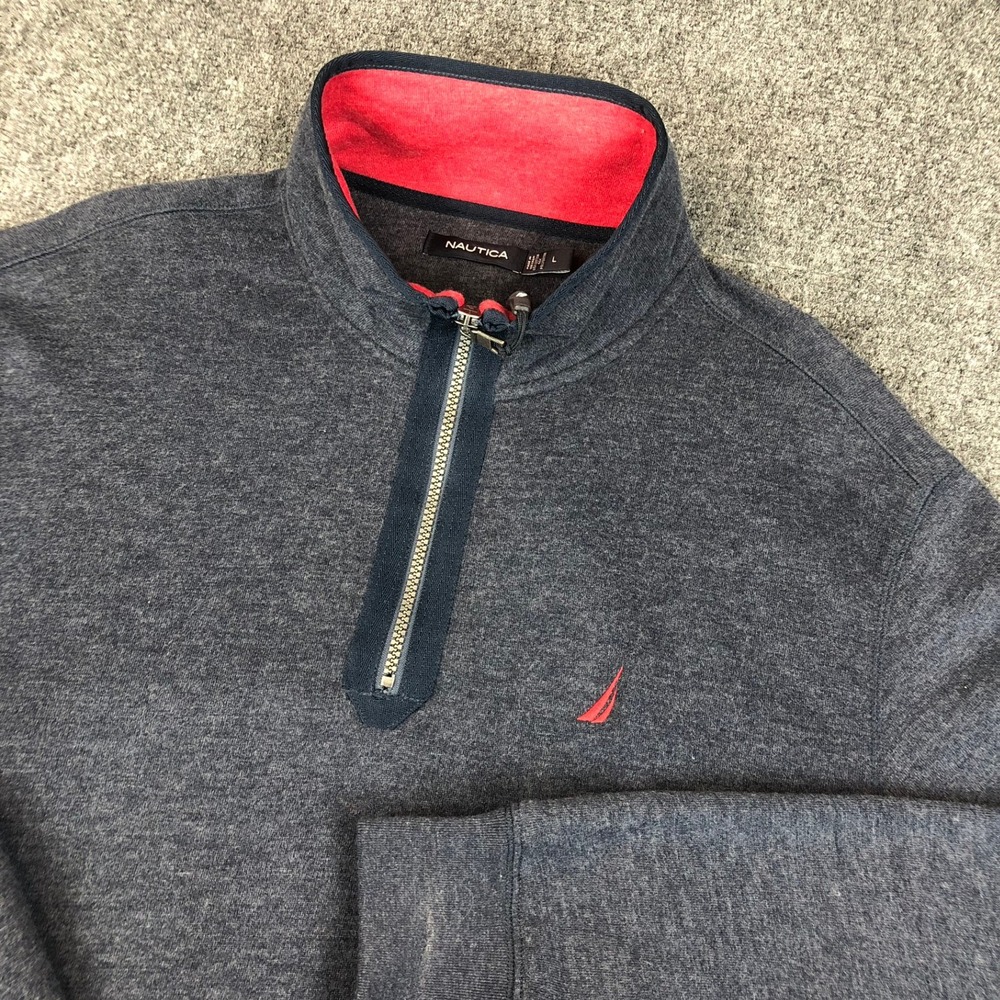 VTG Nautica Men's Blue Quarter Zip Pullover Sweatshirt Casual Size L Large